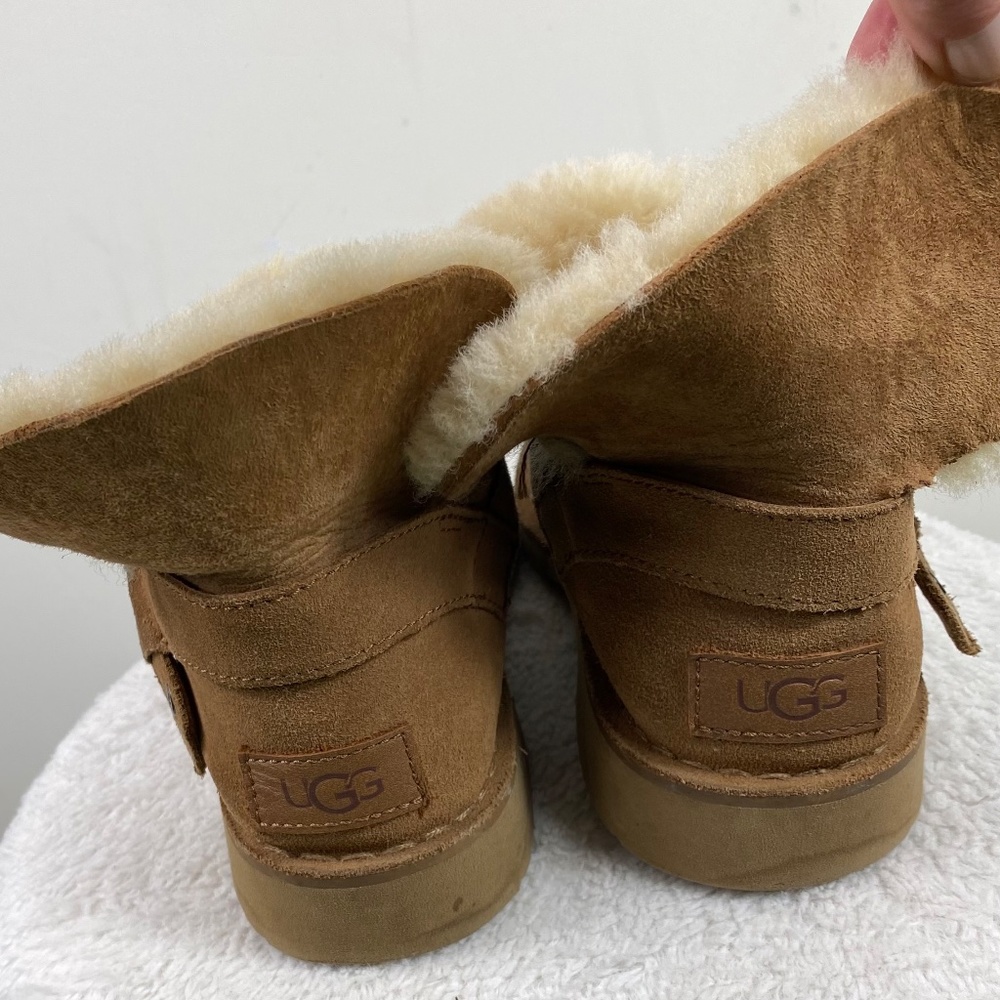 UGG Zariyah Boots Bootie Womens 6 Fold Down Shearling Suede Tan Brown - Picture 5 of 11